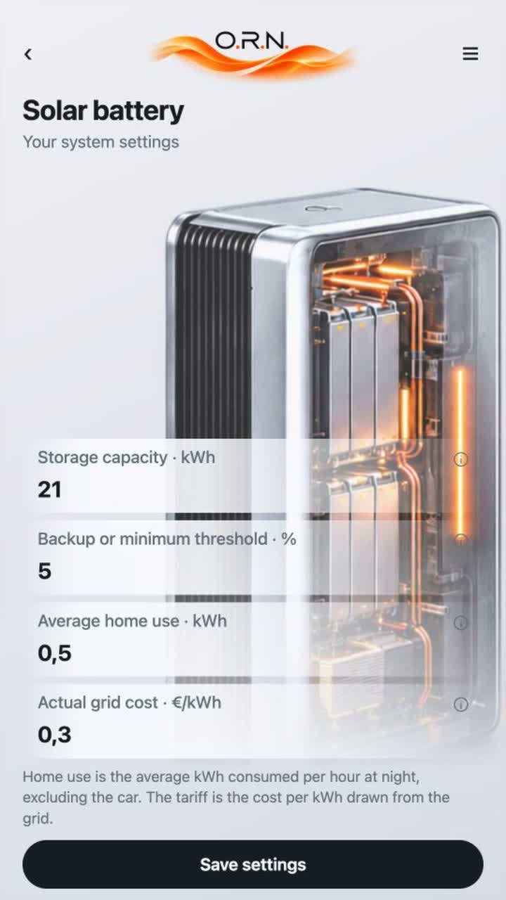 Schermata reale O.R.N.: impostazioni della batteria domestica