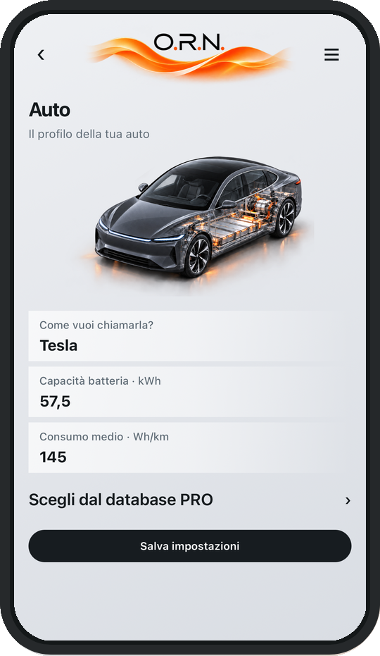 Profilo auto nella demo: capacità batteria e consumo medio